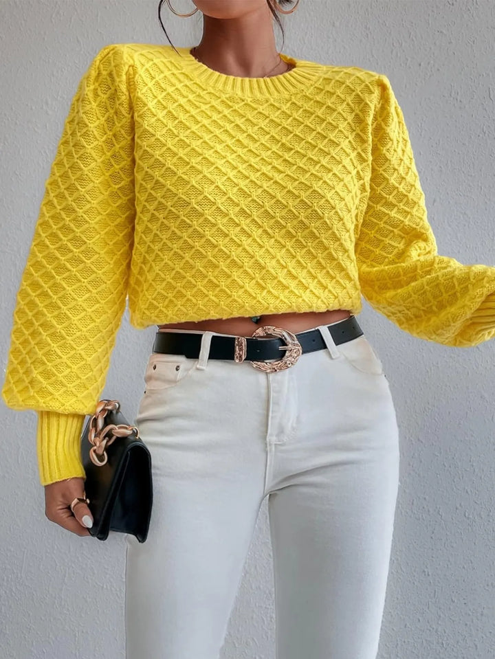 Women's Knitted Jumper with Diamond Pattern & Crew Neck | Pullover