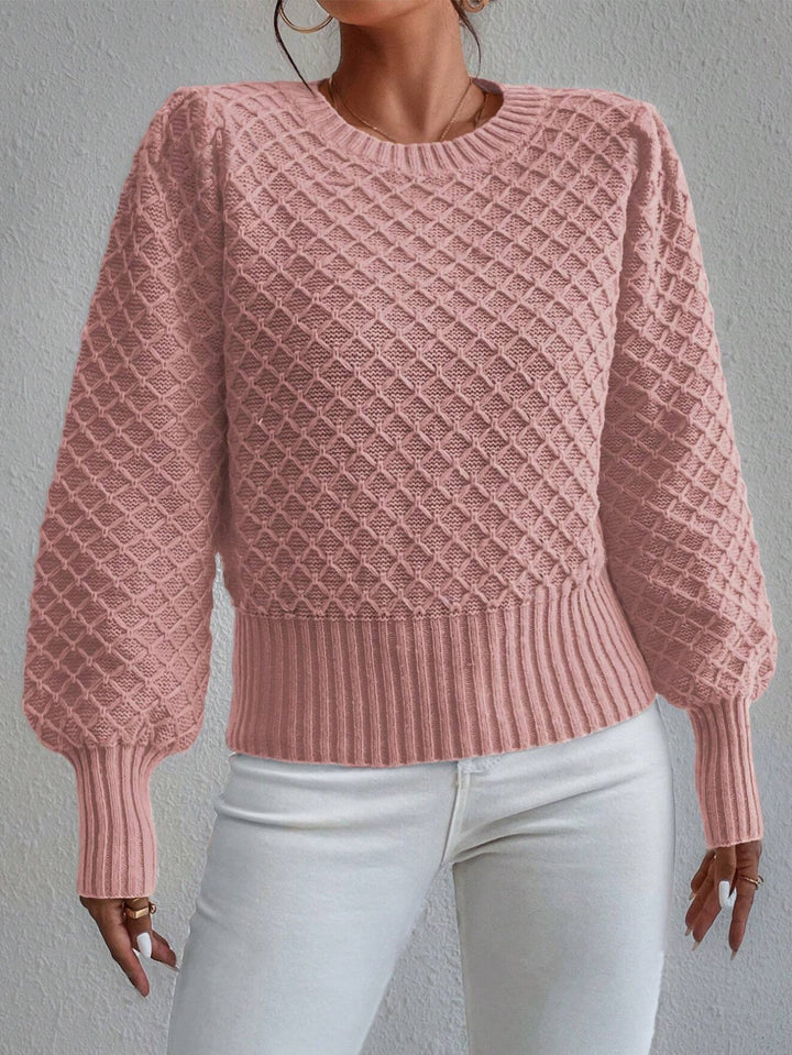 Women's Knitted Jumper with Diamond Pattern & Crew Neck | Pullover