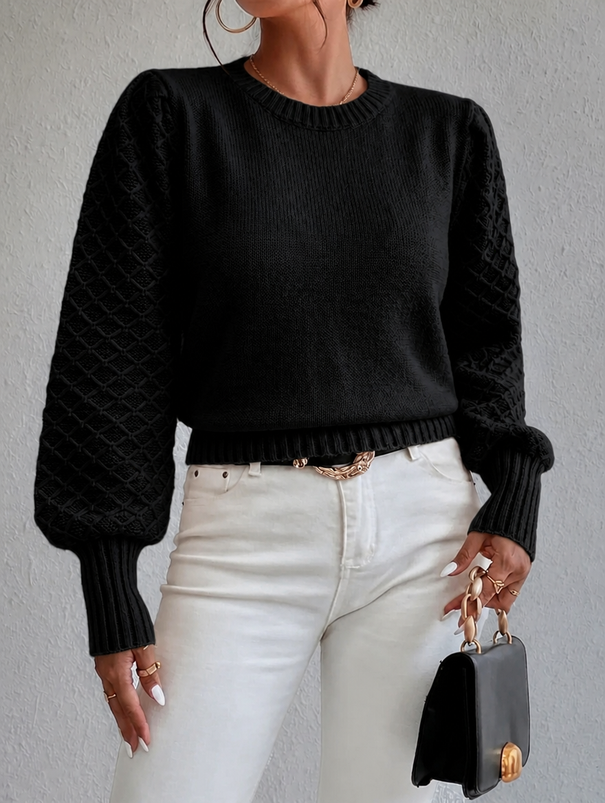 Women's Knitted Jumper with Diamond Pattern & Crew Neck | Pullover