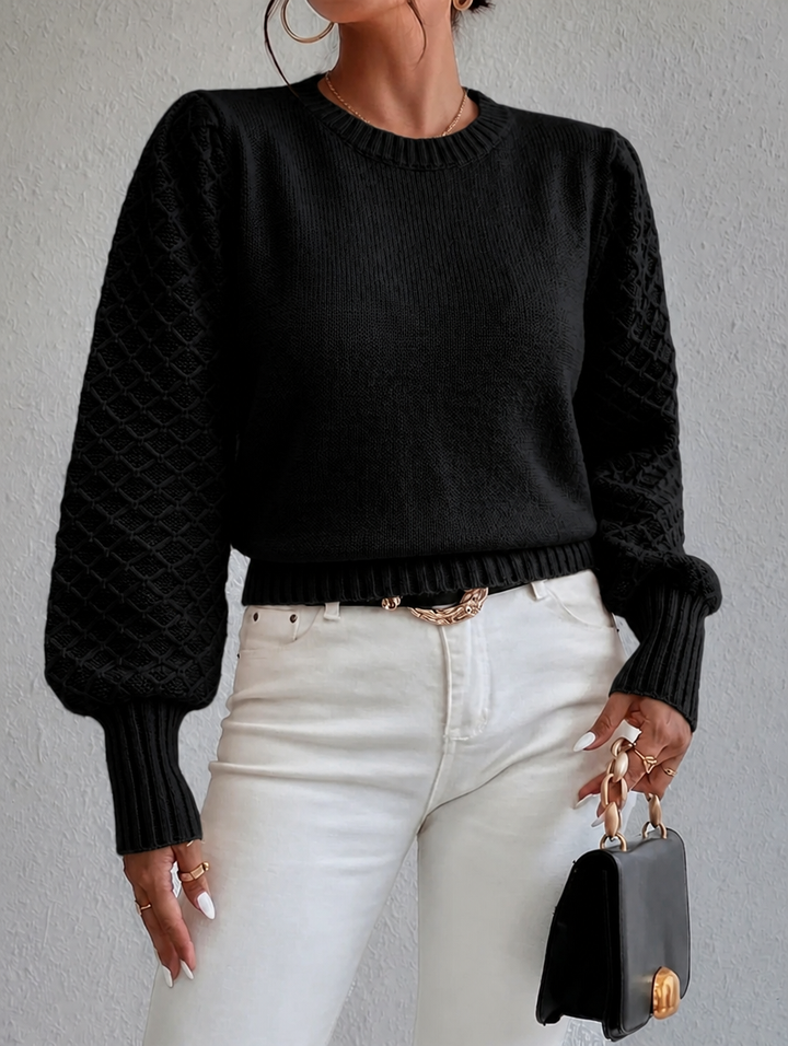 Women's Knitted Jumper with Diamond Pattern & Crew Neck | Pullover