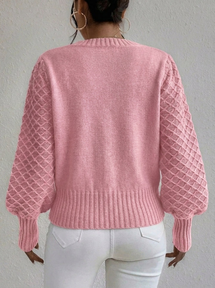 Women's Knitted Jumper with Diamond Pattern & Crew Neck | Pullover