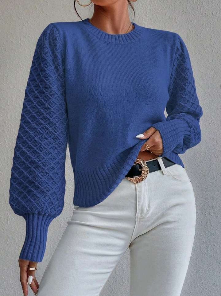 Women's Knitted Jumper with Diamond Pattern & Crew Neck | Pullover