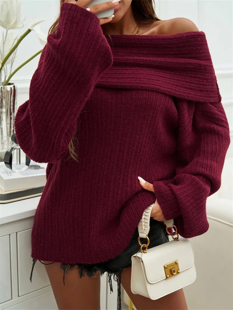 Women's Knitted Jumper with Off Shoulder Neck | Oversized