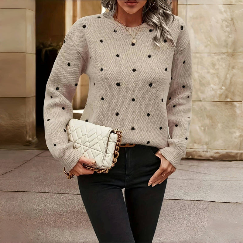 Women's Knitted Jumper with Polka Dots | Crew Neck