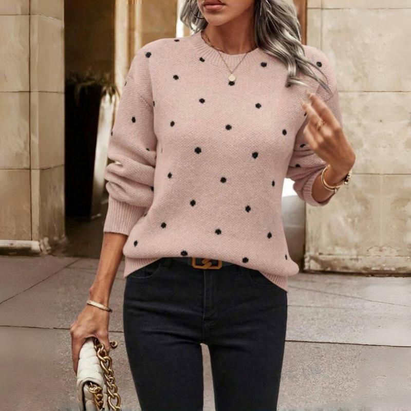 Women's Knitted Jumper with Polka Dots | Crew Neck