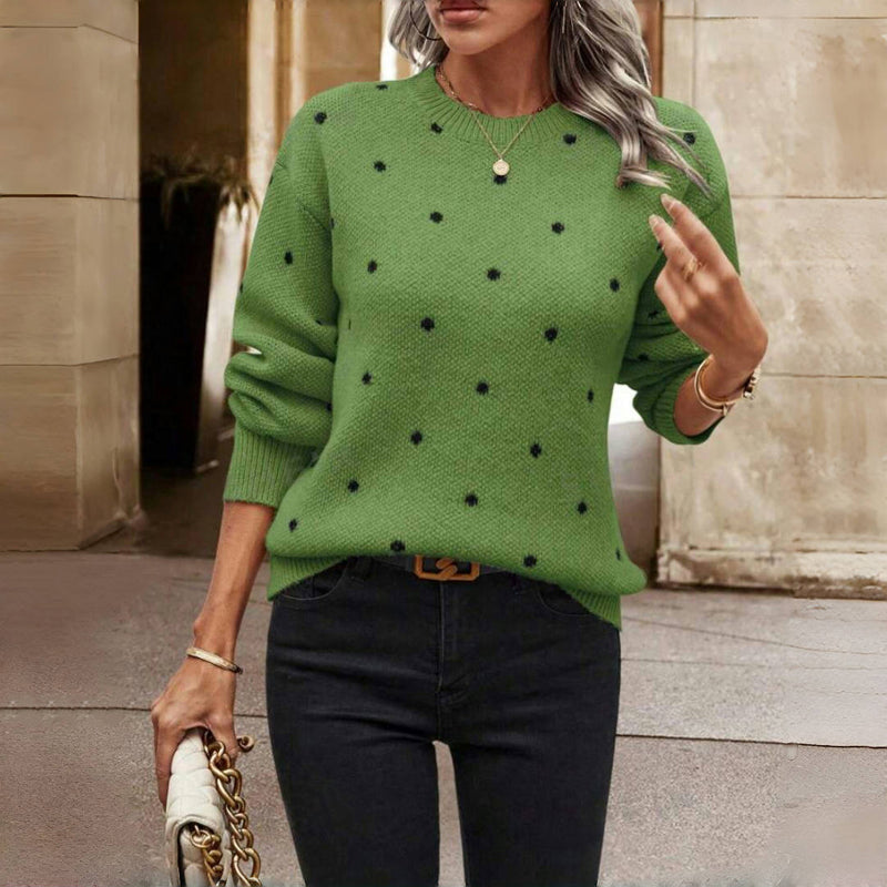 Women's Knitted Jumper with Polka Dots | Crew Neck
