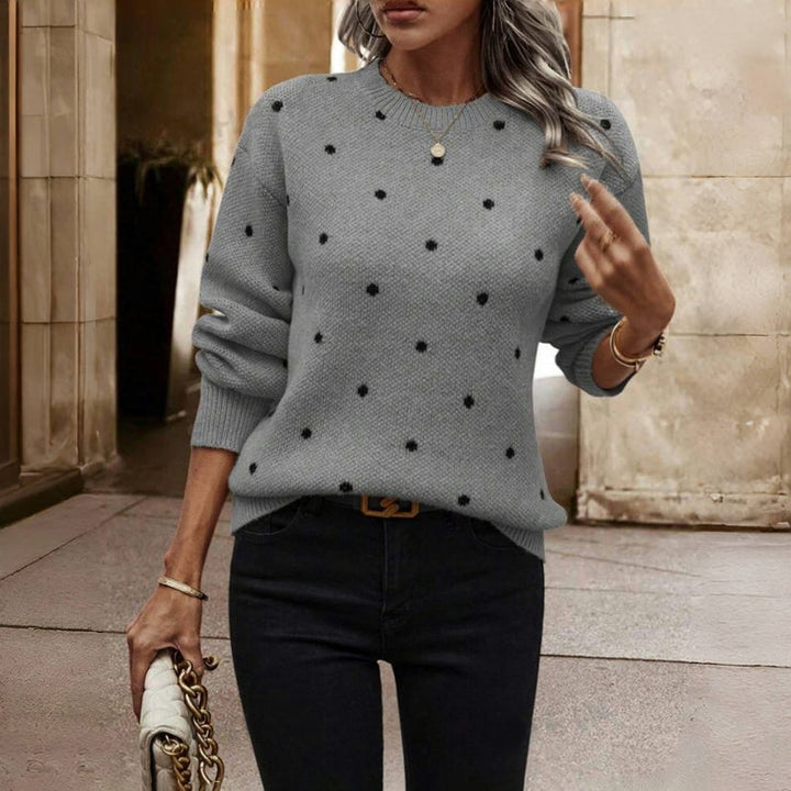 Women's Knitted Jumper with Polka Dots | Crew Neck