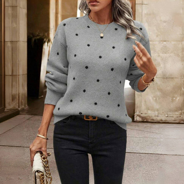 Women's Knitted Jumper with Polka Dots | Crew Neck
