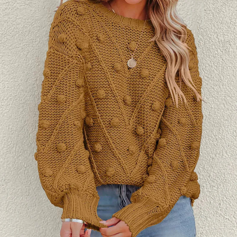Women's Knitted Jumper with Pom Pom Detail | Chunky Knit