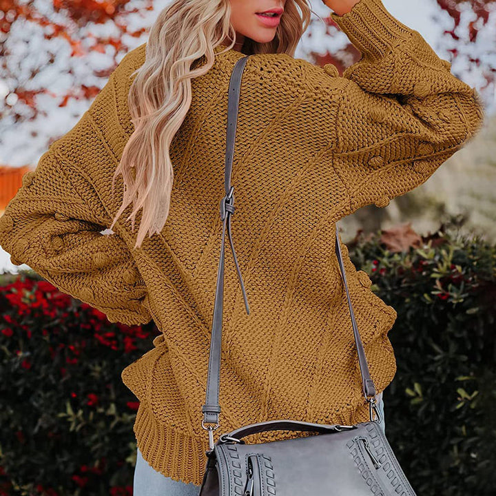 Women's Knitted Jumper with Pom Pom Detail | Chunky Knit