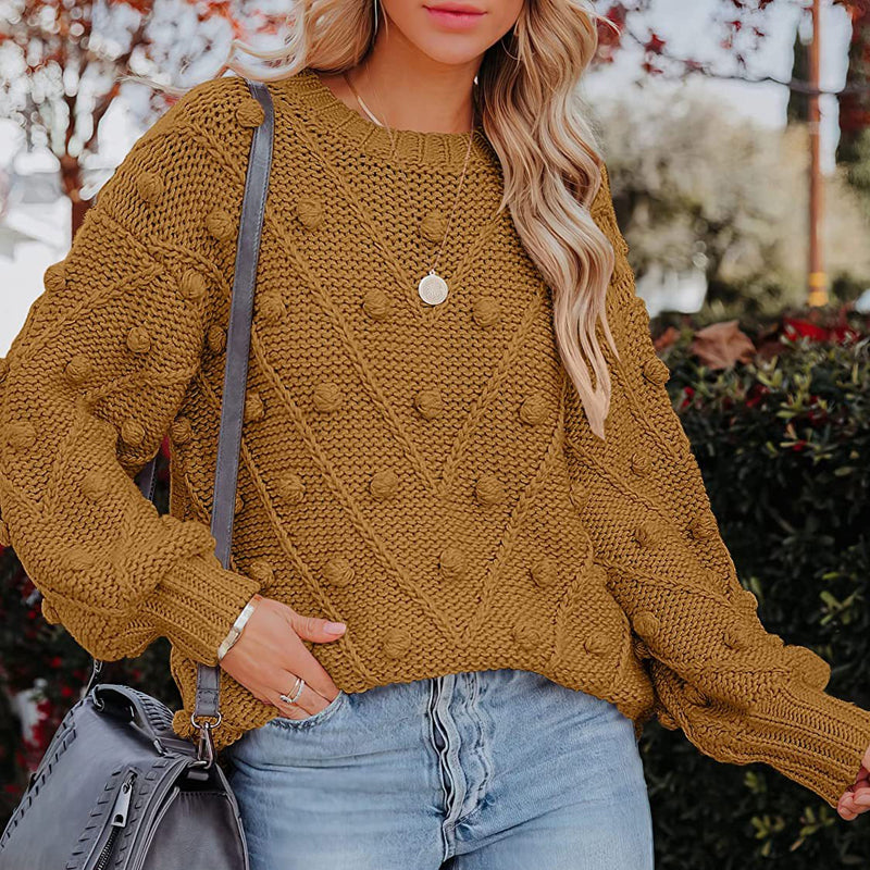 Women's Knitted Jumper with Pom Pom Detail | Chunky Knit