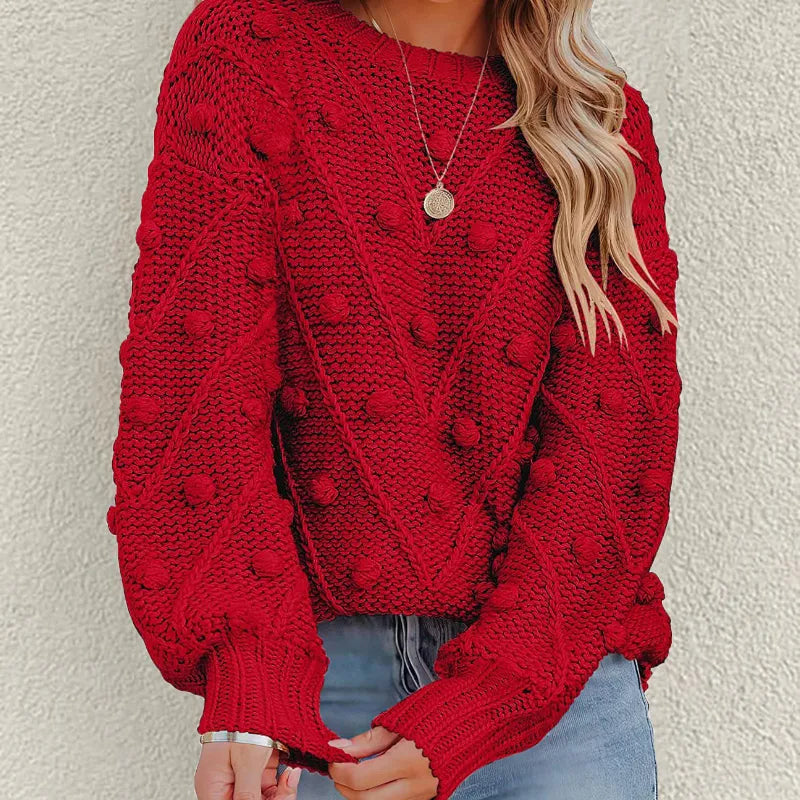 Women's Knitted Jumper with Pom Pom Detail | Chunky Knit