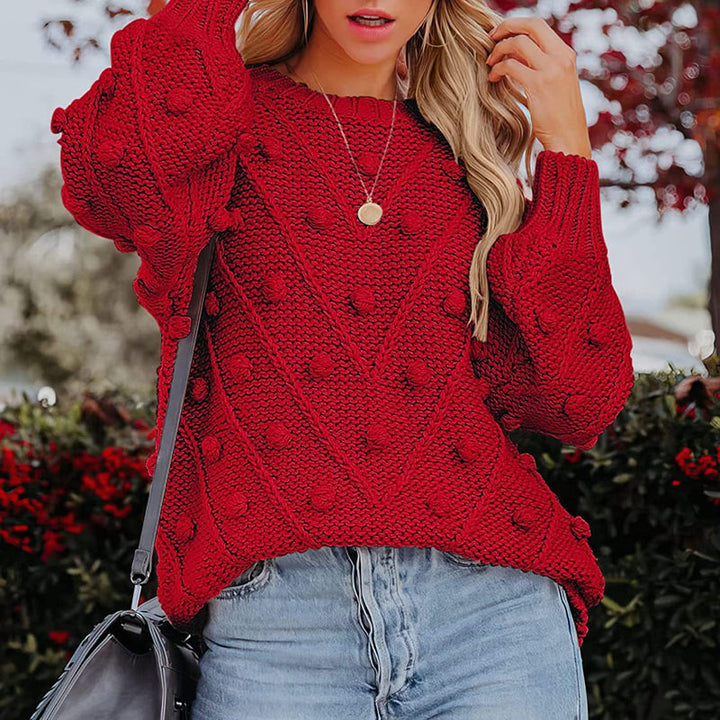 Women's Knitted Jumper with Pom Pom Detail | Chunky Knit