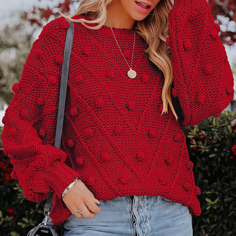 Women's Knitted Jumper with Pom Pom Detail | Chunky Knit