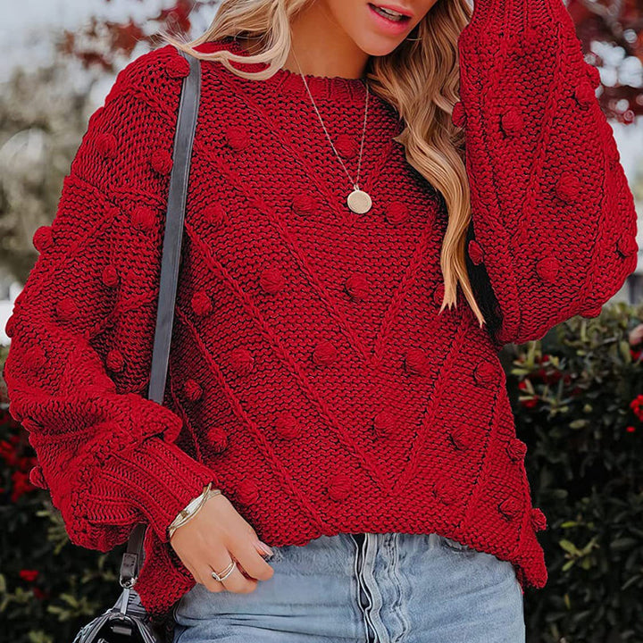 Women's Knitted Jumper with Pom Pom Detail | Chunky Knit