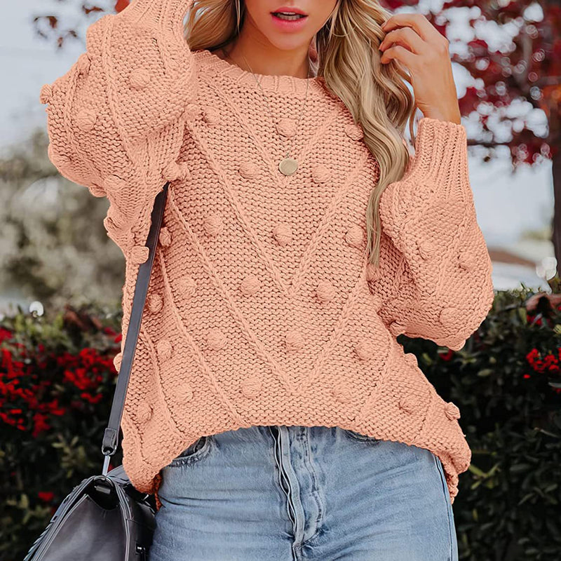 Women's Knitted Jumper with Pom Pom Detail | Chunky Knit