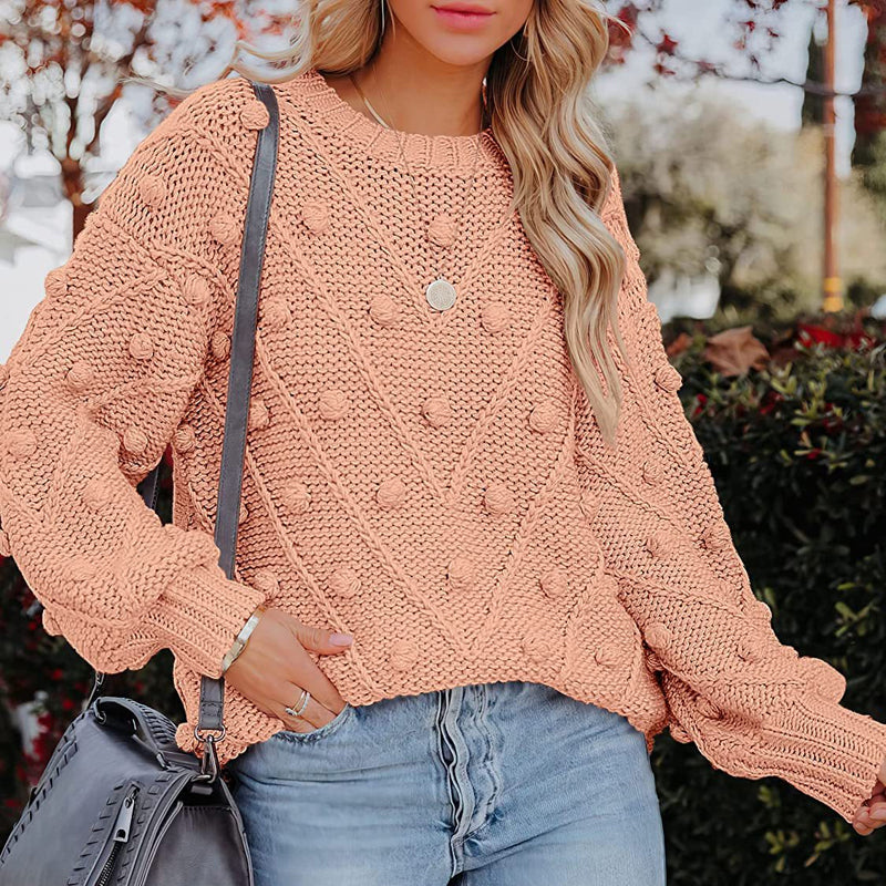 Women's Knitted Jumper with Pom Pom Detail | Chunky Knit