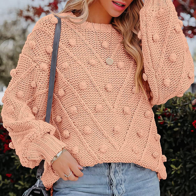 Women's Knitted Jumper with Pom Pom Detail | Chunky Knit