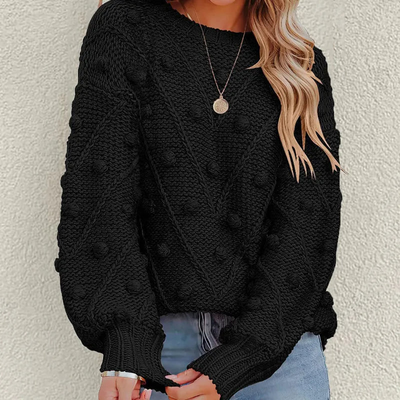 Women's Knitted Jumper with Pom Pom Detail | Chunky Knit