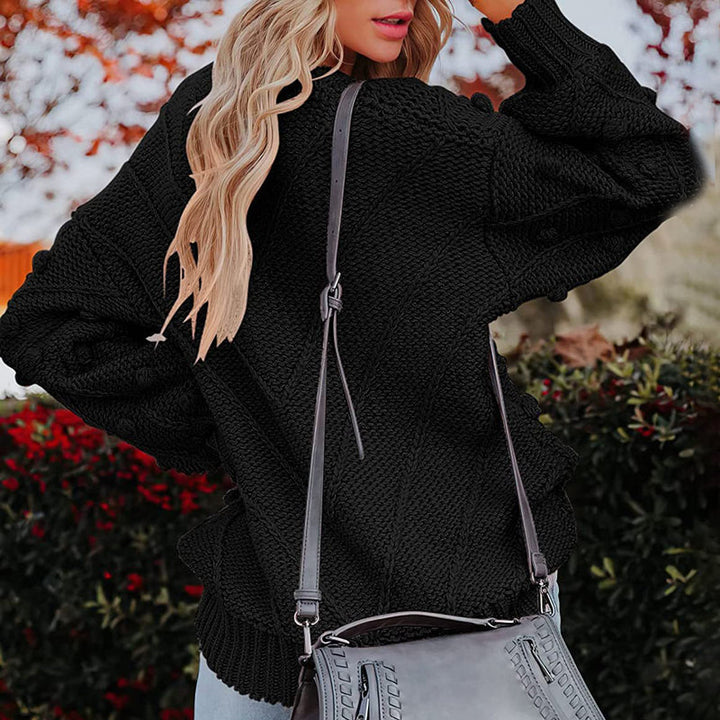 Women's Knitted Jumper with Pom Pom Detail | Chunky Knit
