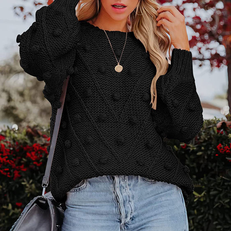 Women's Knitted Jumper with Pom Pom Detail | Chunky Knit