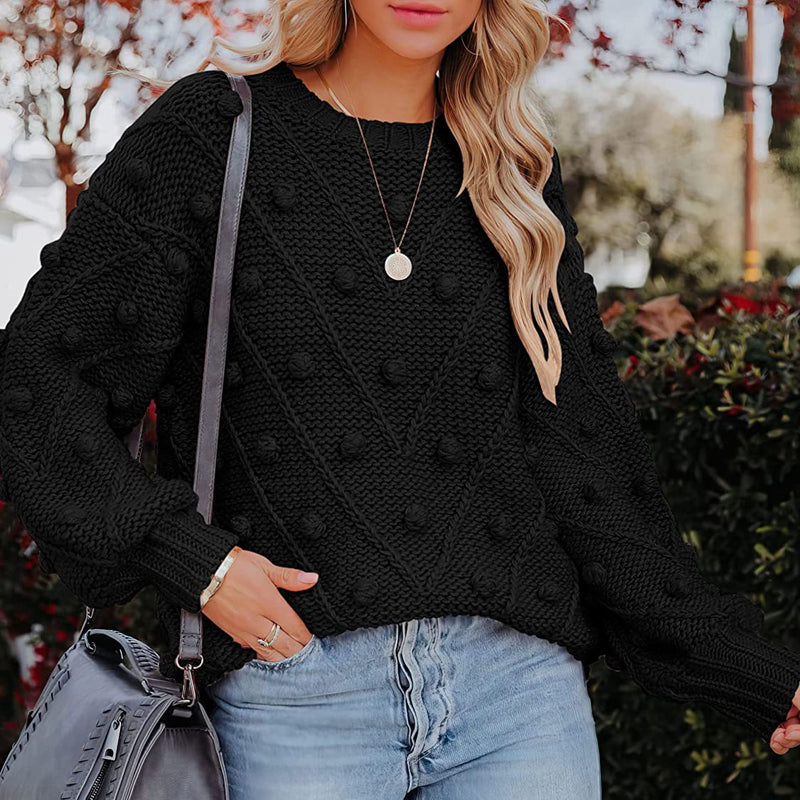 Women's Knitted Jumper with Pom Pom Detail | Chunky Knit
