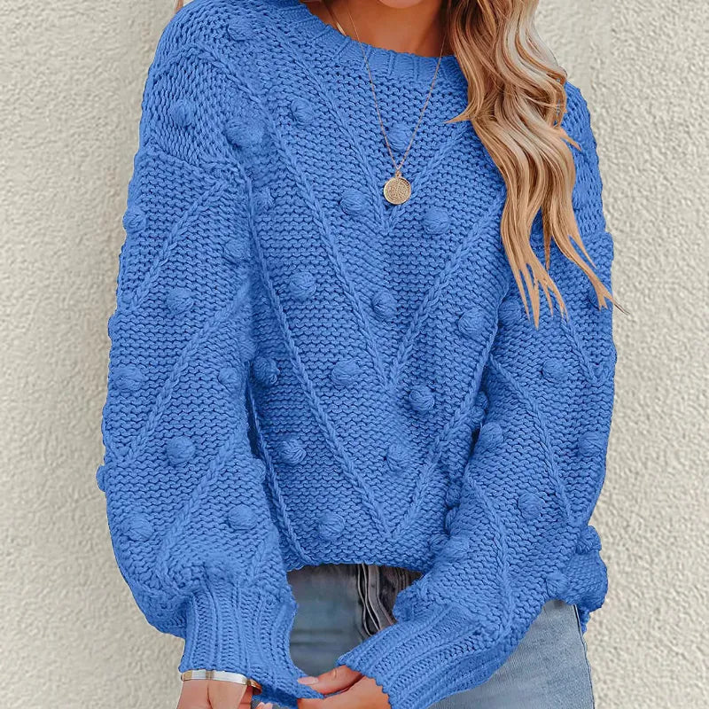 Women's Knitted Jumper with Pom Pom Detail | Chunky Knit