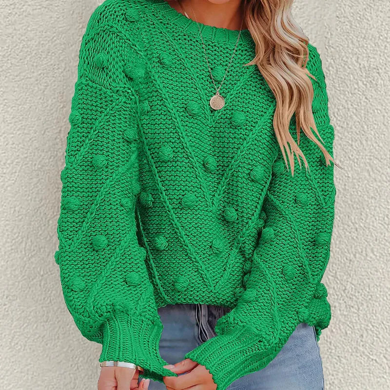 Women's Knitted Jumper with Pom Pom Detail | Chunky Knit