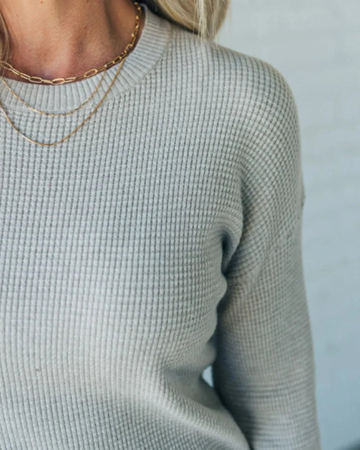 Women's Knitted Jumper with Waffle Texture & Round Neck | Casual