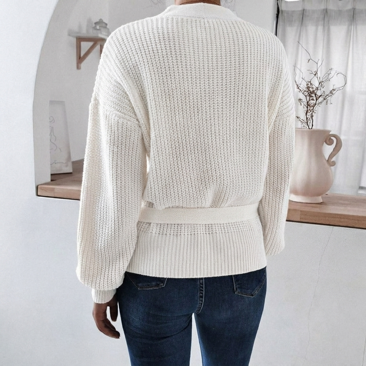 Women's Knitted Jumper with Wrap Front & Tie Waist | Casual
