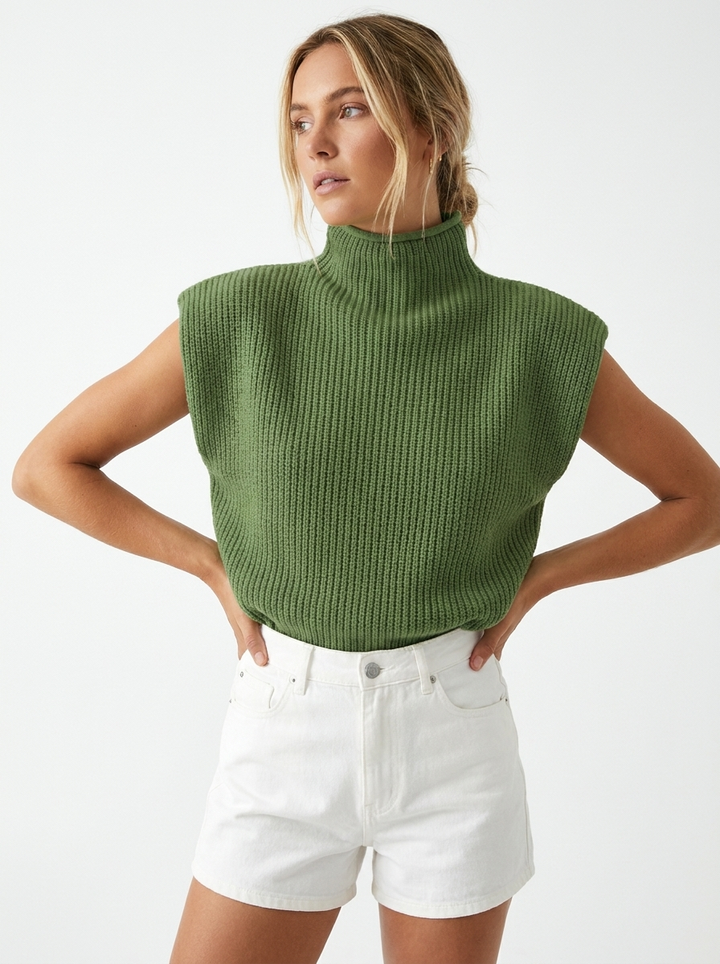 Women's Knitted Vest Sleeveless High Neck | Oversized Style