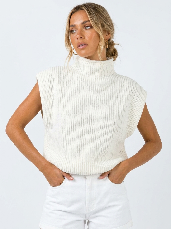Women's Knitted Vest Sleeveless High Neck | Oversized Style