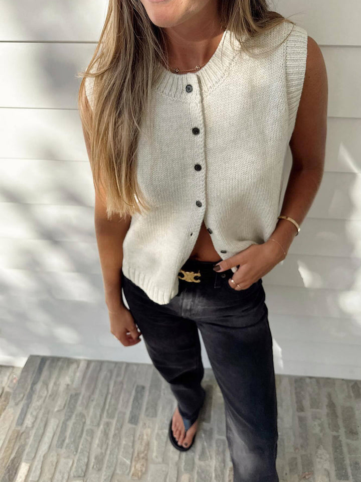 Women's Knitted Vest with Button Front | Round Neck