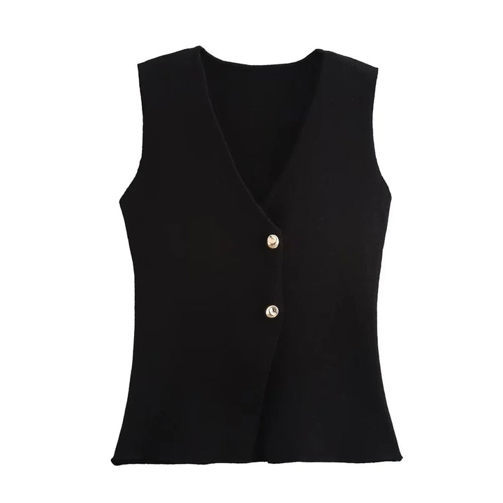 Women's Knitted Vest with Button Front | V-Neck