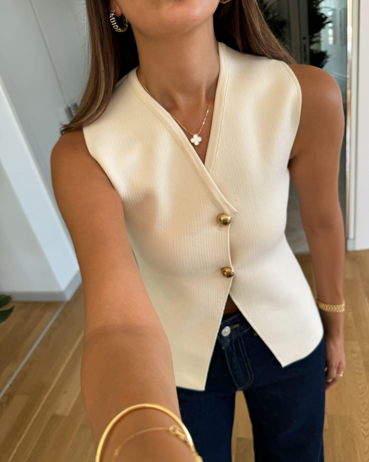 Women's Knitted Vest with Button Front | V-Neck