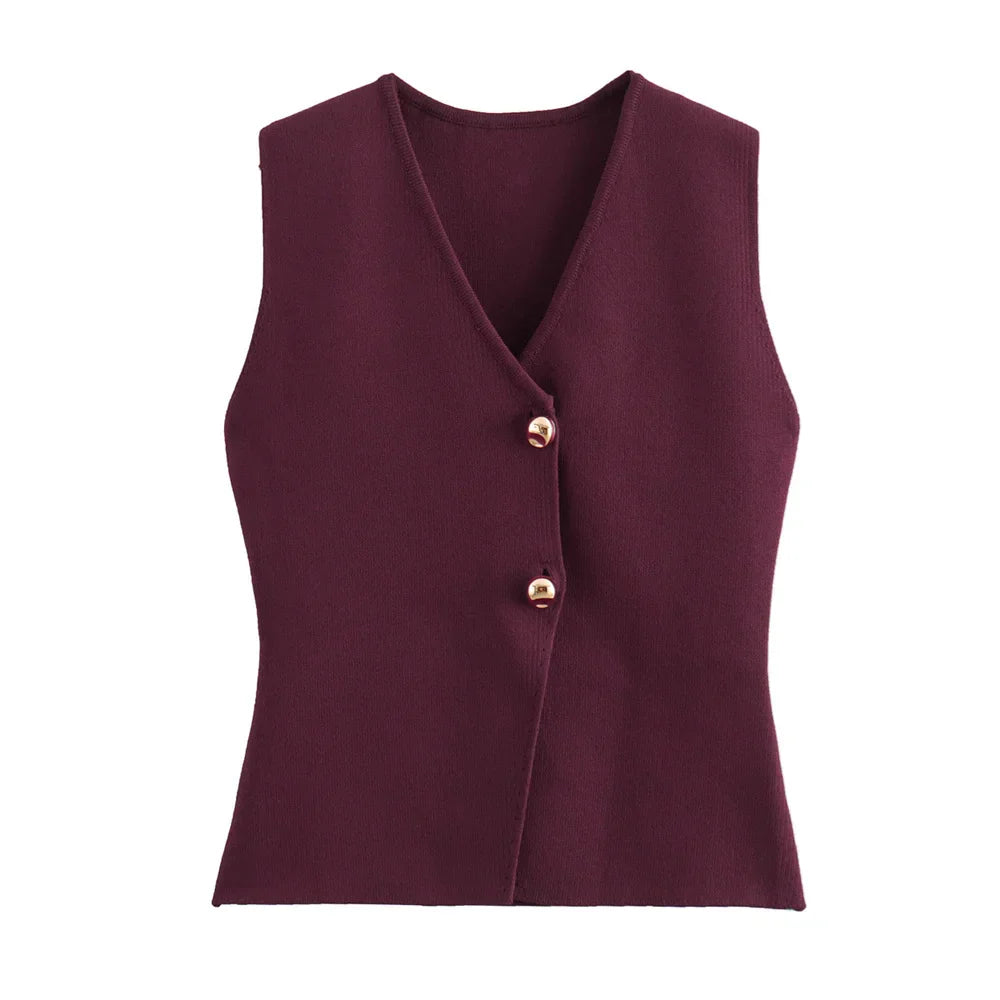 Women's Knitted Vest with Button Front | V-Neck