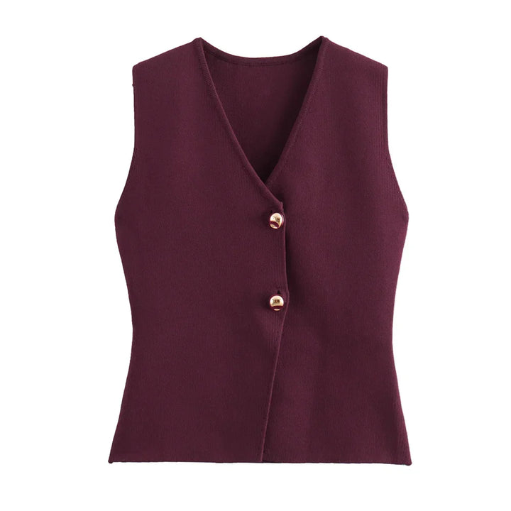 Women's Knitted Vest with Button Front | V-Neck