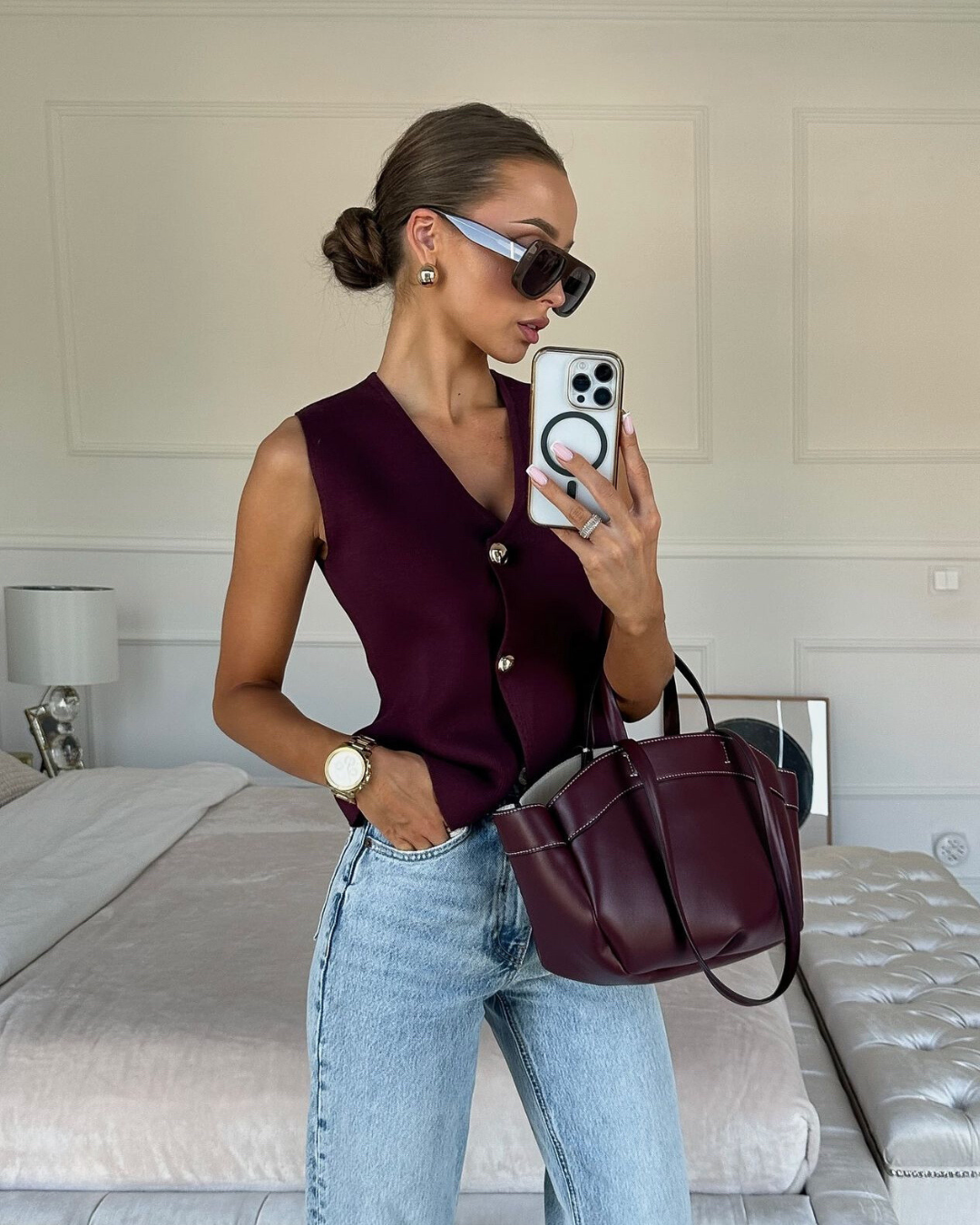 Women's Knitted Vest with Button Front | V-Neck