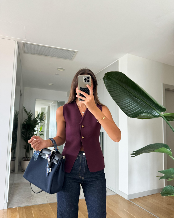 Women's Knitted Vest with Button Front | V-Neck