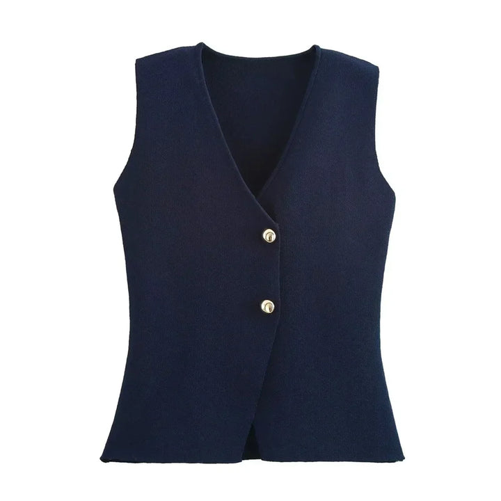 Women's Knitted Vest with Button Front | V-Neck