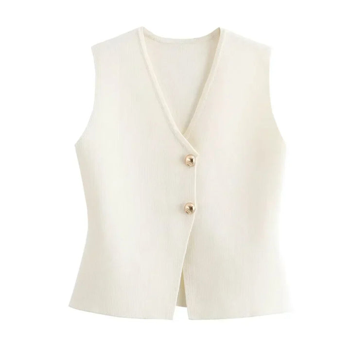 Women's Knitted Vest with Button Front | V-Neck