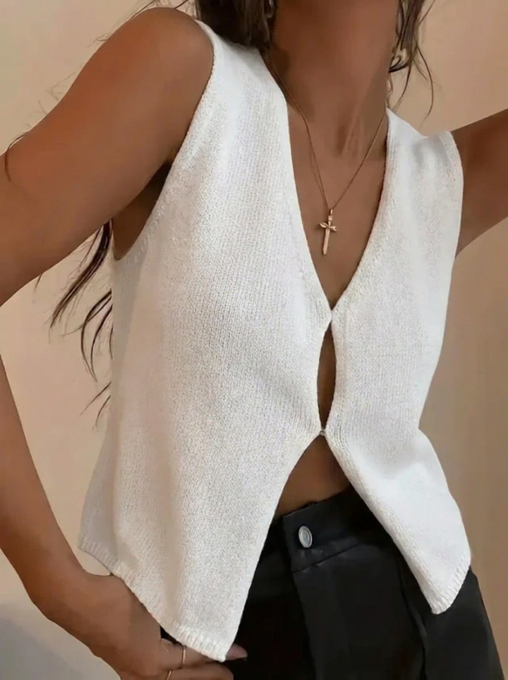 Women's Knitted Vest with Deep V Neck | Sleeveless