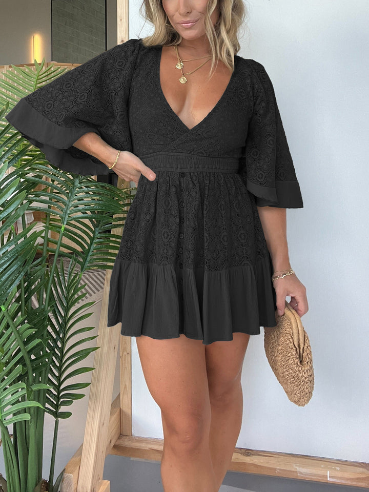 Women's Lace Dress with Built-In Shorts | V-Neck Mini