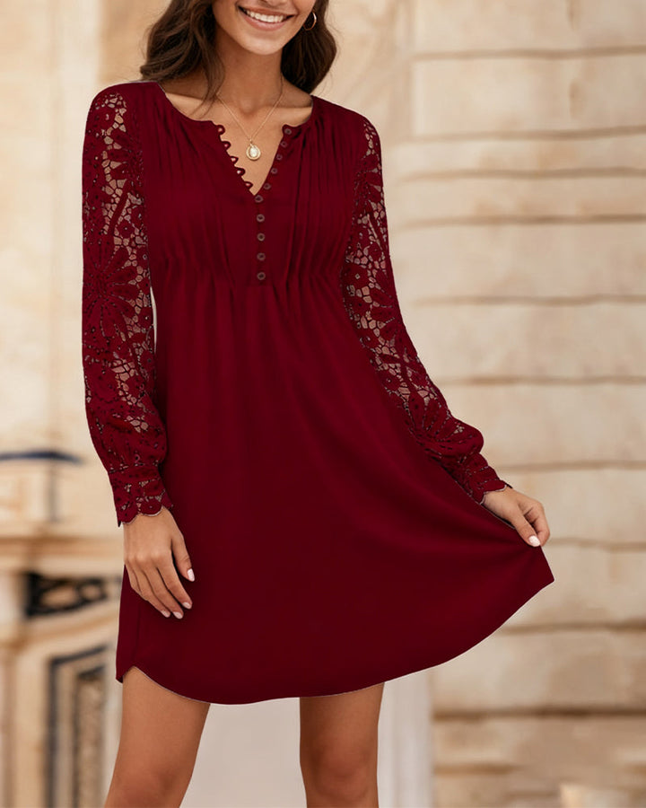Women's Lace Dress with Long Sleeve & Buttons | Mini