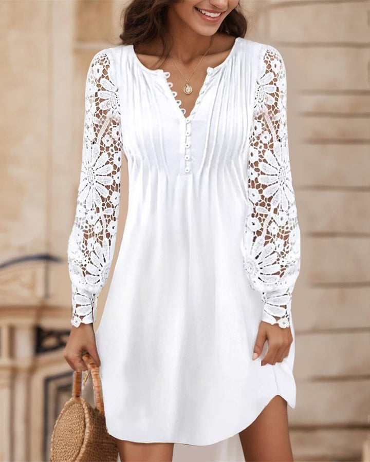 Women's Lace Dress with Long Sleeve & Buttons | Mini