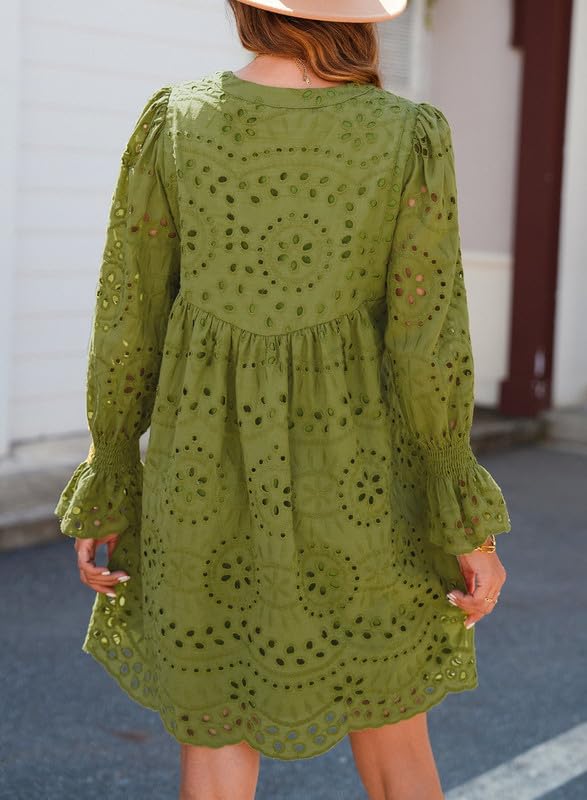 Women's Lace Dress with Long Sleeve & Tassel Tie | Mini
