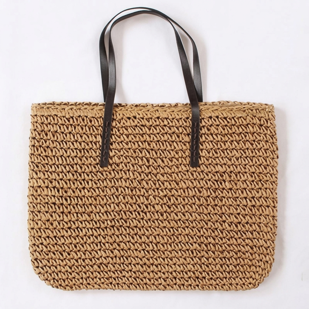 Women's Large Straw Beach Bag Bucket | Tall Straps