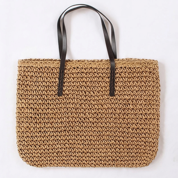 Women's Large Straw Beach Bag Bucket | Tall Straps