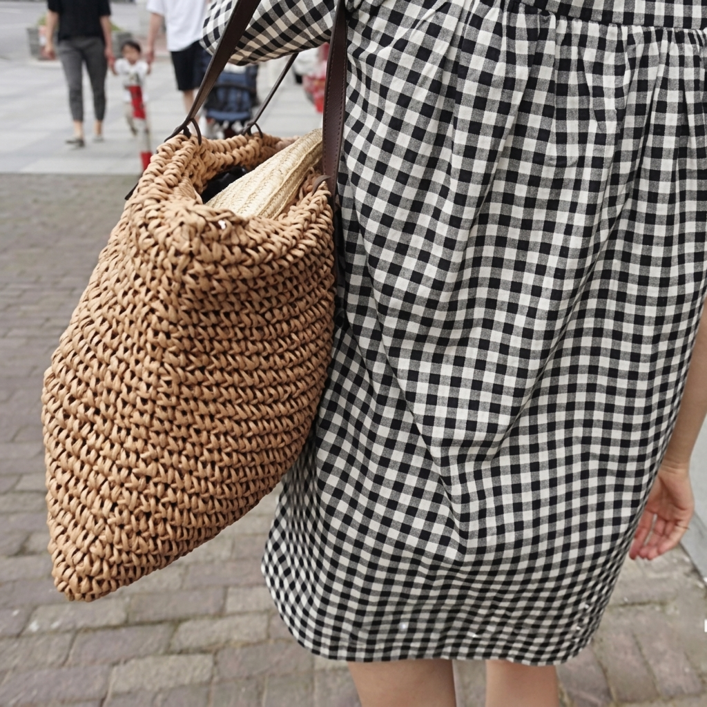 Women's Large Straw Beach Bag Bucket | Tall Straps