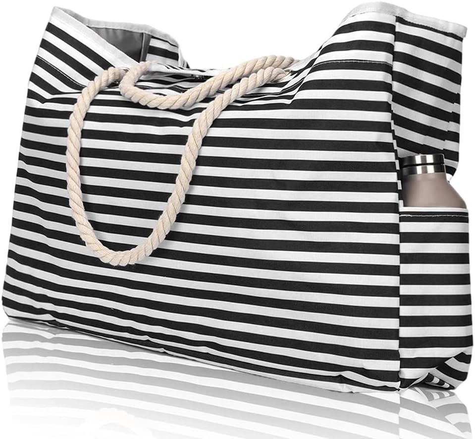 Women's Large Striped Beach Bag | Rope Handle Tote